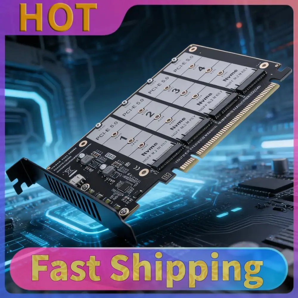 

Адаптер-карта PCIE Express 5.0 Gen5 Gen4 X16 для бифуркации и подключения 4x NVME M.2 NGFF SSD