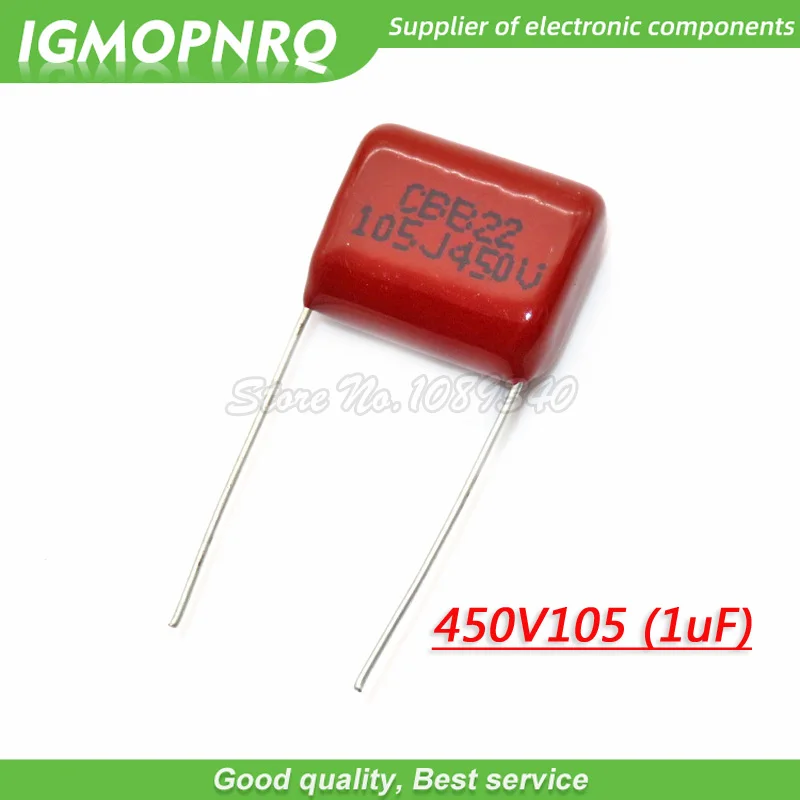 10PCS 450V105J 1uF 450V CBB Polypropylene film capacitor pitch 15mm 105 450V 1uF 450V105J-P15