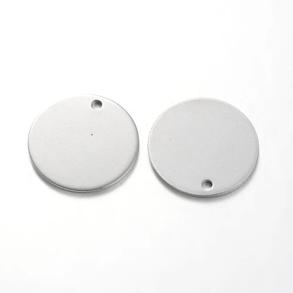 10pcs Tarnish Resistant Flat Round 201 Stainless Steel Blank Stapmping Tag Pendants Stainless Steel color 20x1mm Hole: 1.5mm