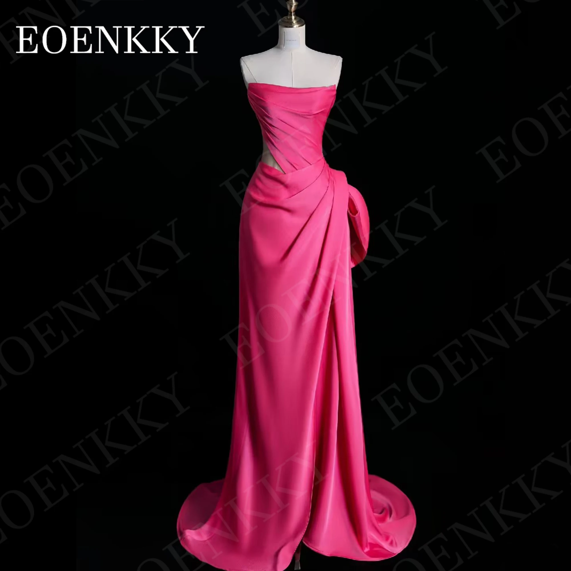 

Sexy Evening Dress For Women Formal Prom Split Mermaid Satin Special Occasion Dresses robes de soirée Strapless Fuchsia Pleats