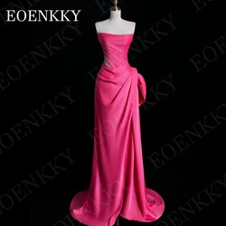 Sexy Evening Dress For Women Formal Prom Split Mermaid Satin Special Occasion Dresses robes de soirée Strapless Fuchsia Pleats