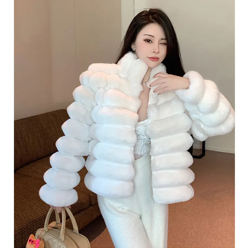 French Faux Fur Short Jacket  Autumn Winter Fashion Lapel Faux Mink Fur Party Club White Zipped Coat Vintage Furry Outerwear New