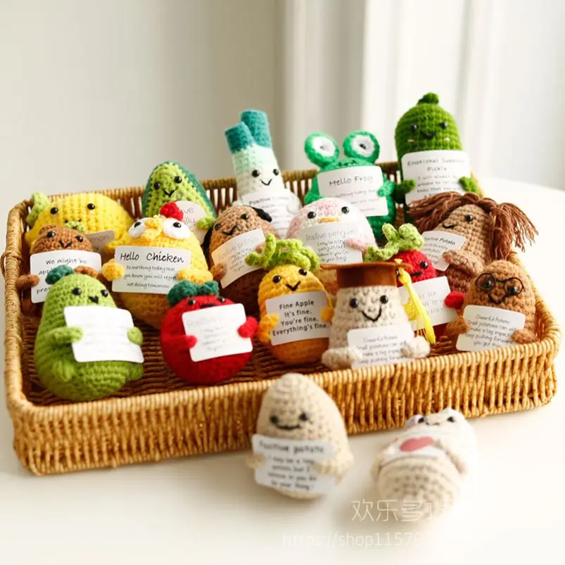 Cute Positive Energy Potato Doll 1pc Handmade Woven Vegetable Yarn Doll English Slogan Home Desktop