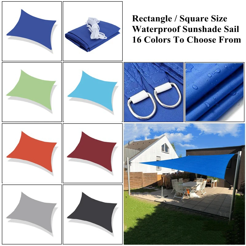 Square Size Waterproof Sunshade Sail Swimming Pool Shade Cloth Outdoor Awning Garden Patio Rainproof Sunscreen Cloth 16 Colors