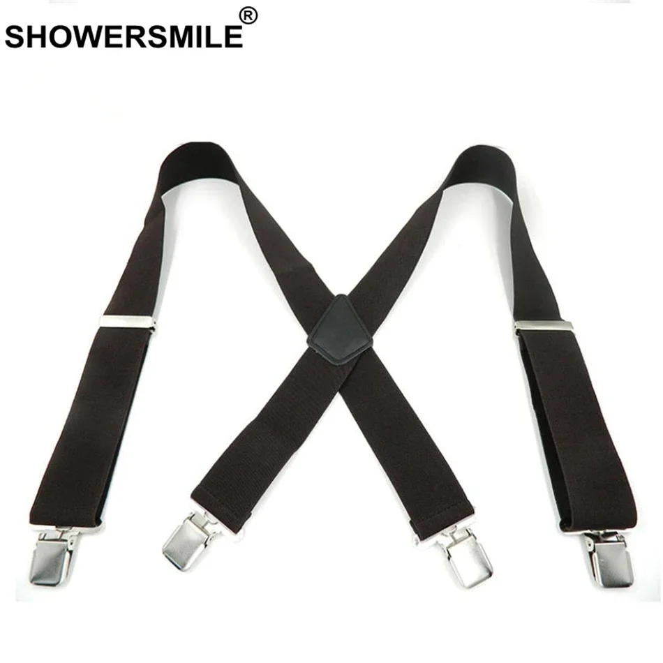 SHOWERSMILE Green Men Shirt Suspenders Wide 5cm Mens Braces 120cm 4 Clips Adjustable Leather Trousers Strap Gift For Boyfriend