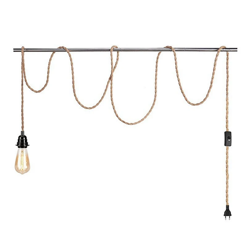 A25F-Retro Rope Chandelier Cord, Table Lamp Accessories With Cord Switch Plug (Without Bulb) EU Plug