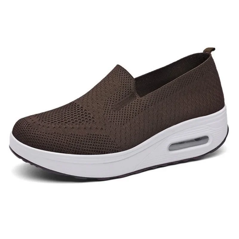 Damskie buty sportowe z poduszką powietrzną letnie w nowym stylu siatkowe oddychające buty na koturnie damskie buty na co dzień wsuwane damskie buty