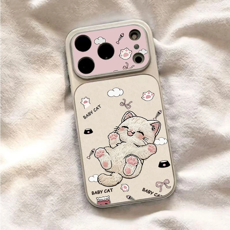 Hülle für iPhone 17 Hüllen iPhone 18 Pro Max Hülle Niedliche Bestickte Katzen-Handyhülle für iPhone 16 15 14 Plus 13 12 11 16E 17E Cover