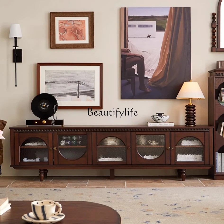 

American retro solid wood TV cabinet French coffee table old entrance storage display side cabinet