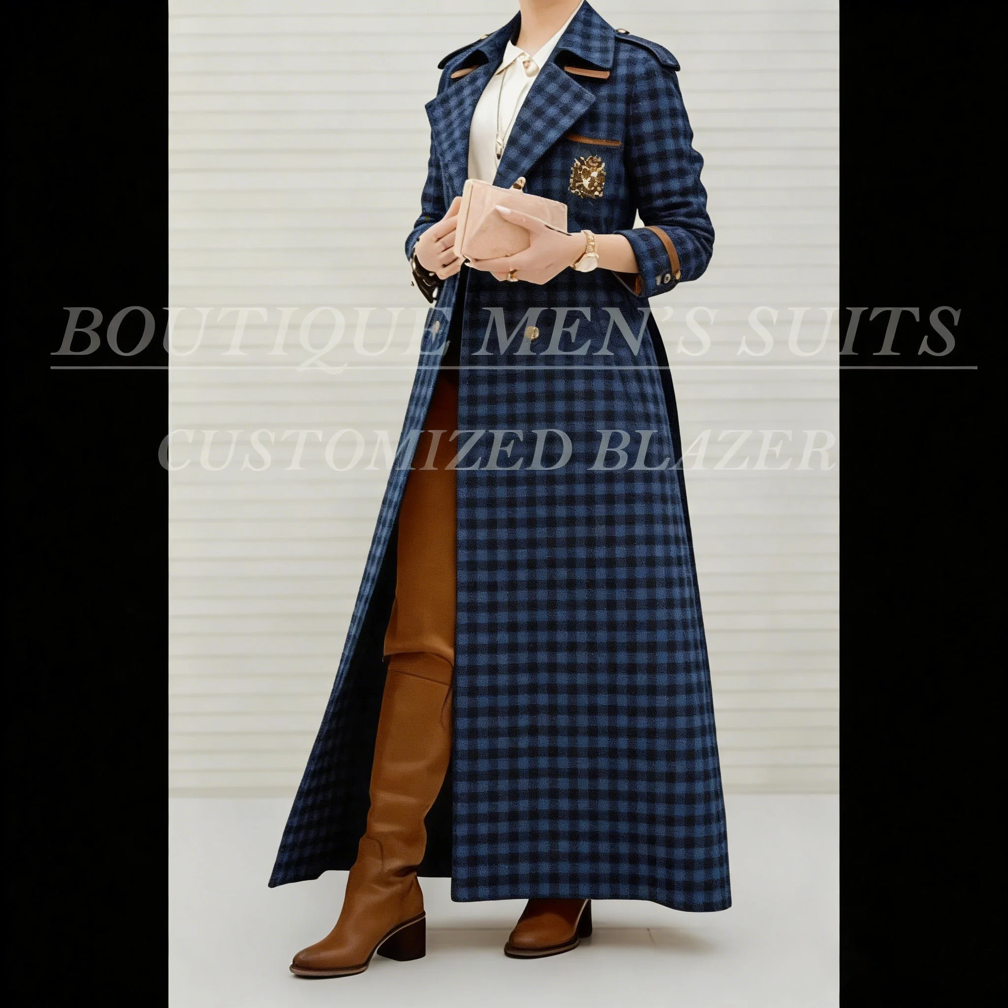 

Элегантный женский пиджак-пальто класса люкс, удлиненный, в клетку, на заказ, для делового стиля, комплект из 1 предмета