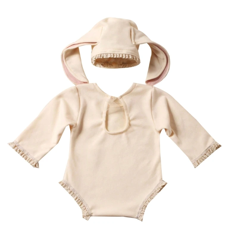 

Newborn Onesie and Rabbit Ears Hat Set Perfect Outfit for Baby First Photoshoot D5QA