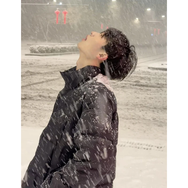 

Cleanfit ort Puffer Jaet Men's Winter Thiened down Bread Sle Stand Collar Anti-Cold Outerwear Polyester Fiber