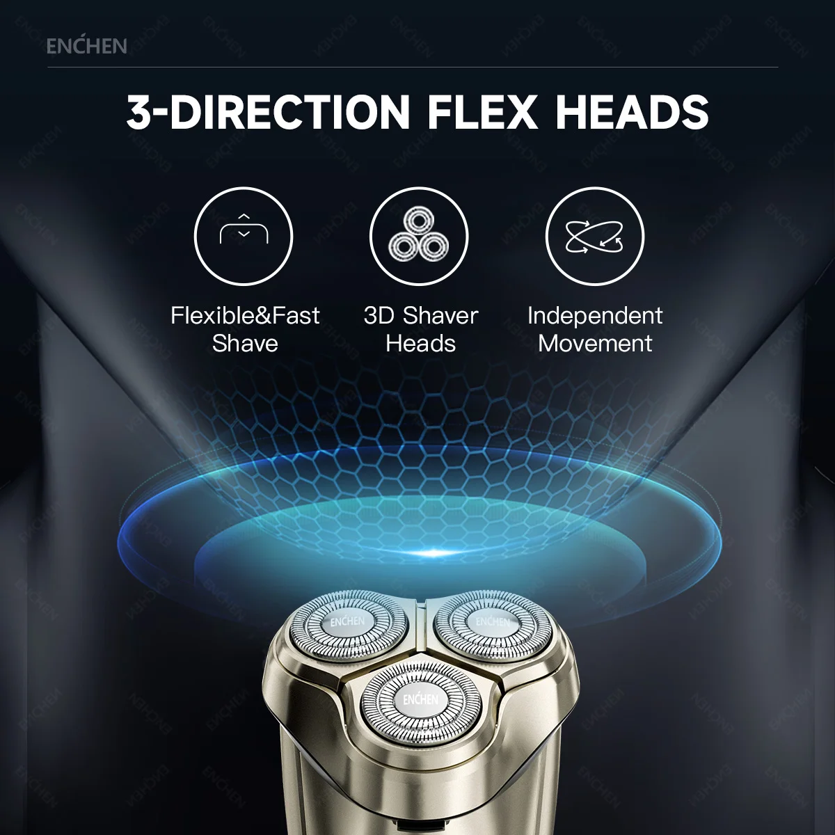 ENCHEN Steel 3S ELECTRIC ROTARY3D SHAVER Rose Gold 1400mAh With Pop-up Precision Trimmer Travel lock Digital Display