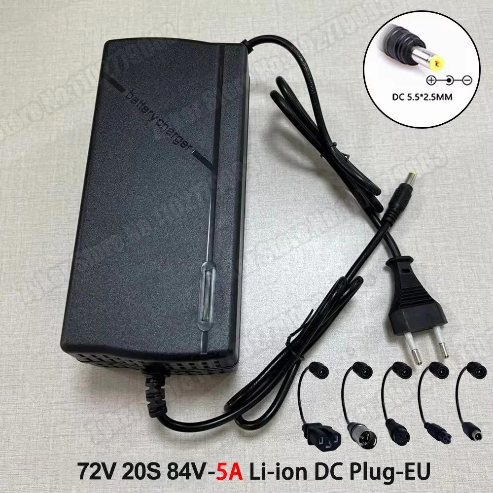 60V 72V 5A Lithium-Batterie-Ladegerät 67,2V 84V 5A Lithium-Akku 16S 20S 5A Intelligente intelligente Schnellladegeräte EU-Stecker