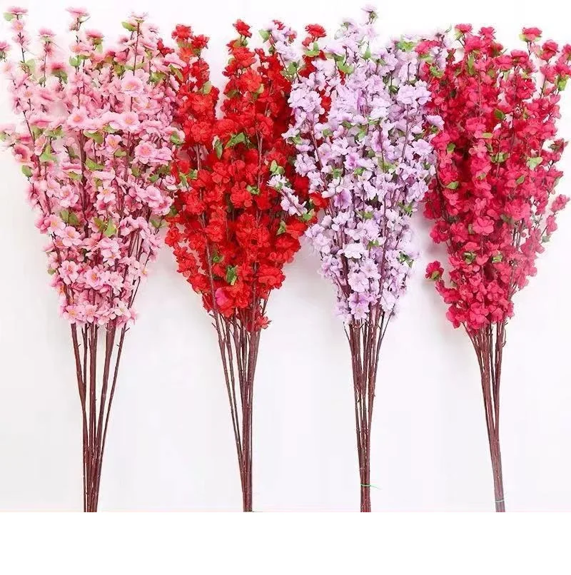 50/100pcs 65CM / 125CM Silk Flower Artificial Cherry Spring Plum Peach Blossom Branch Home Dining Room DIY Wedding Decoration Fl