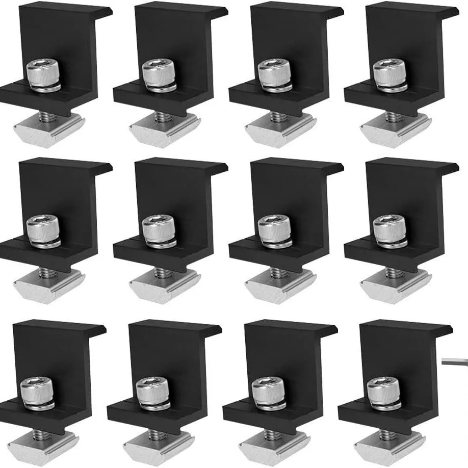 

Комплект из 12 черных боковых зажимов для солнечных фотоэлектрических кронштейнов: средний зажим, концевой зажим, средний прижимной блок