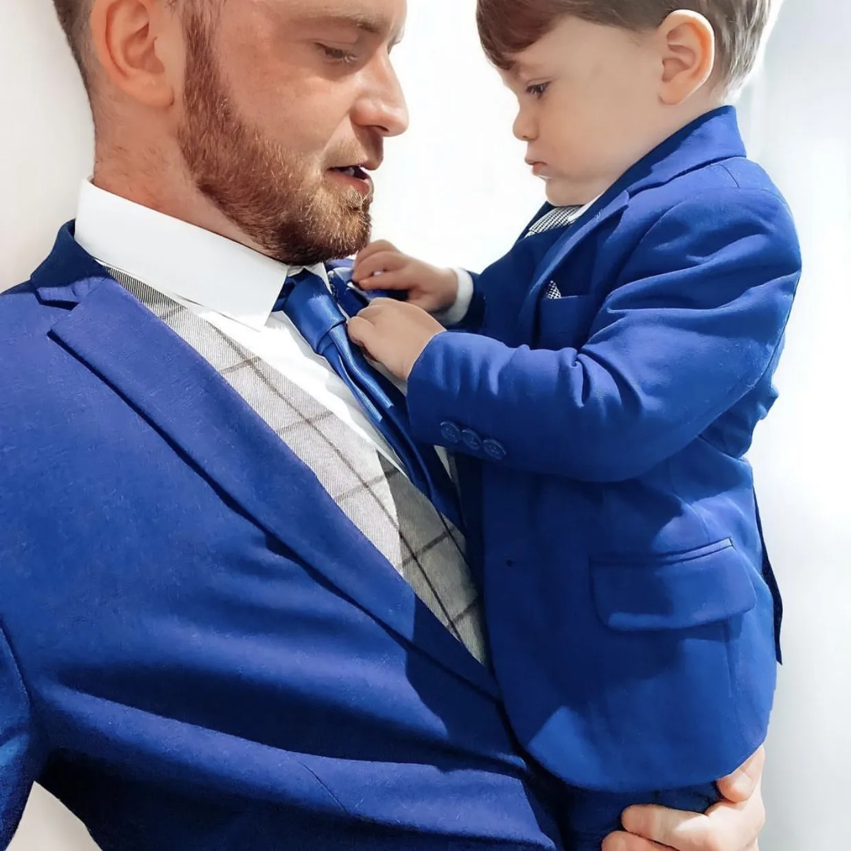 Blue Kids Boy King Suits Wedding Dress Clothing  Birthday Party Formal Outfits Sets  (Jacket + Pants+Vest)