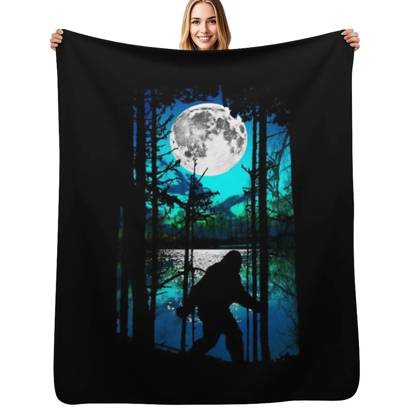 Bigfoot T-ShirtBigfoot Moon T-Shirt_by robotface_ Throw Blanket Warm Cozy Throw Blanket for Living Room Couch