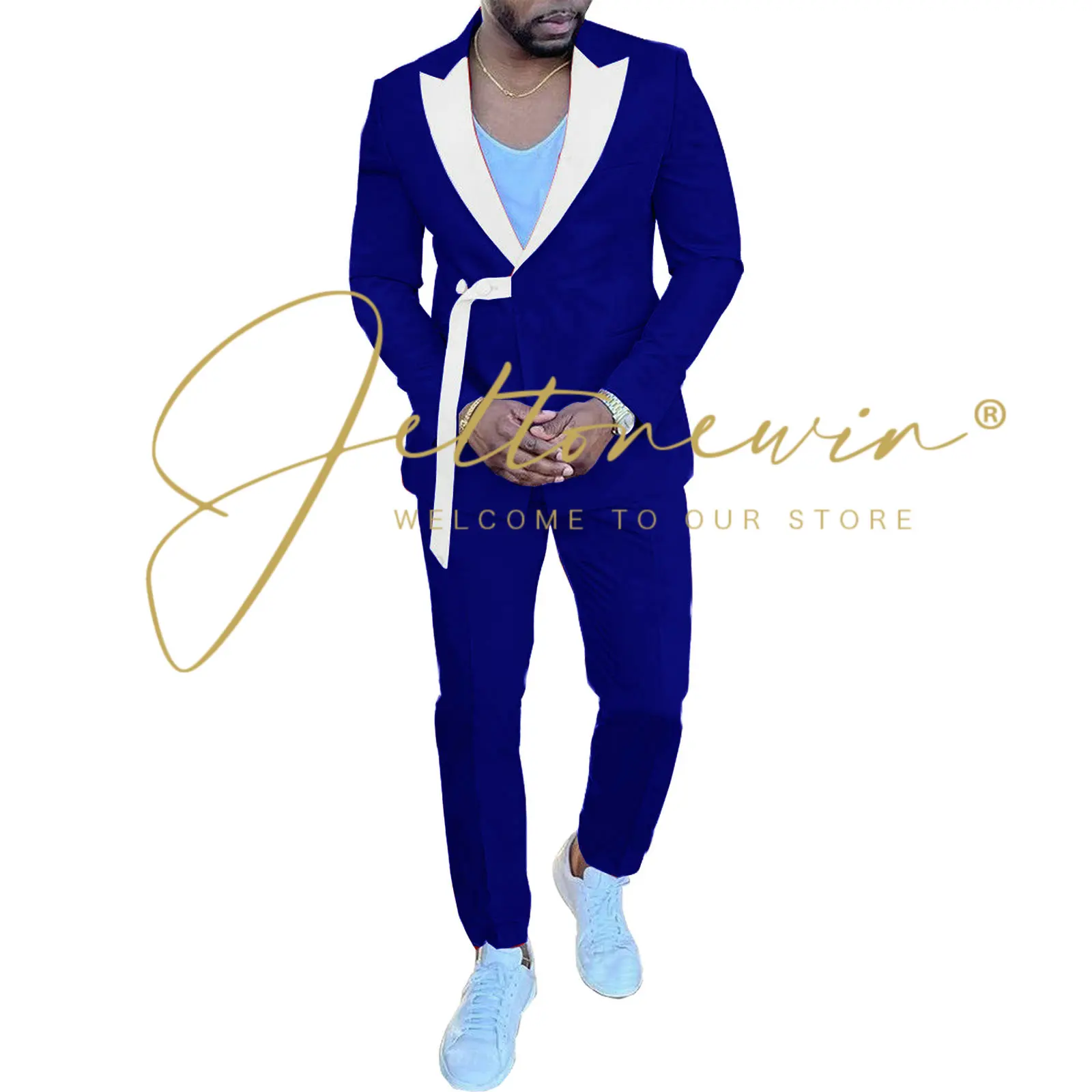 

JELTONEWIN Costume Homme Royal Blue Slim Fit Men Wedding Suits Tailor-Made Groom Party Tuxedo Terno Masculino Best Man Blazer