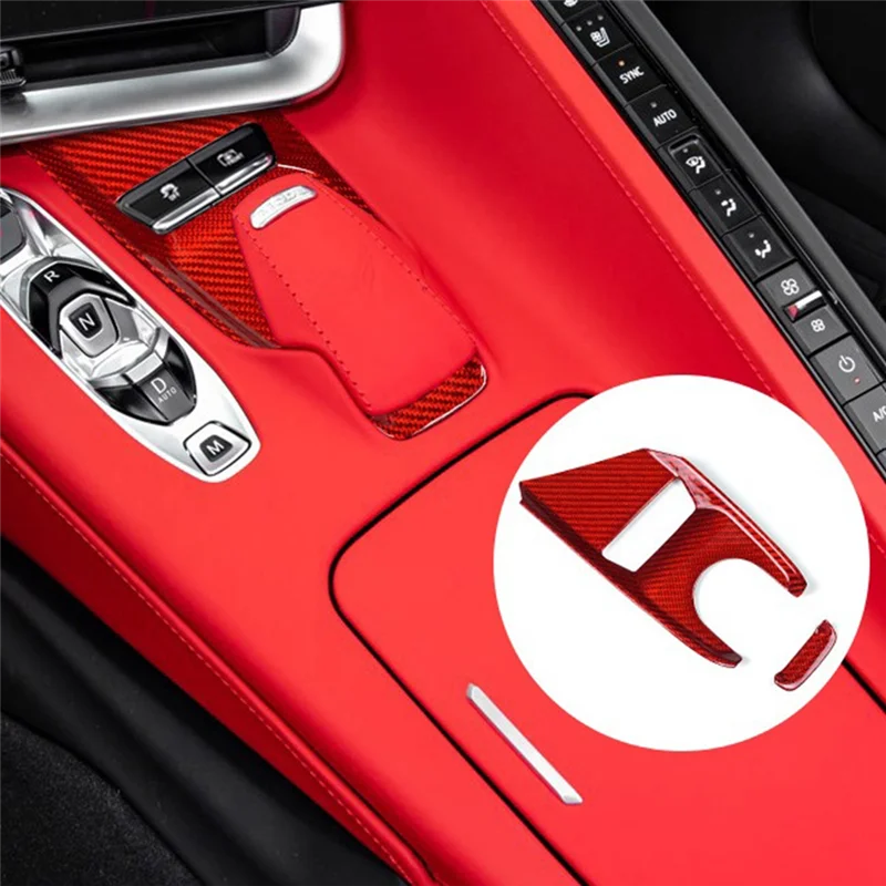 ملصق BB-Real من ألياف الكربون لـ Corvette C8 2020-2023 لوحة أزرار التحكم المركزية (أحمر) ملحقات بديلة