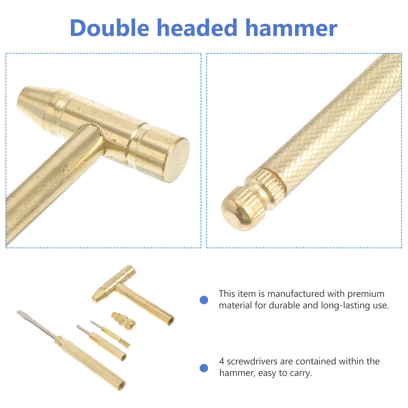 

6 in 1 Multi Functional Ball Hammer Screwdriver Tool Heavy Duty Construction Integrated Storage for 4 Bits Easy Carry for Daily