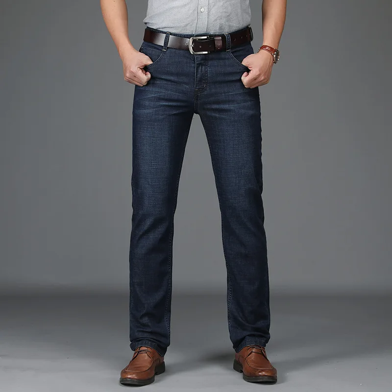 Celana Jeans Pria Trendi Musim Semi dan Musim Panas Celana Kasual Bisnis Baru Celana Lurus Longgar Sutra Melar Nyaman