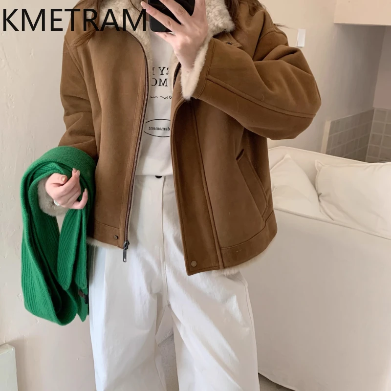 KMETRAM 100% Merino Wool Sheepskin Fur Clothing for Woman High-Quality Deep Camel Real Fur Jacket Winter Outerwears 2025 пальто