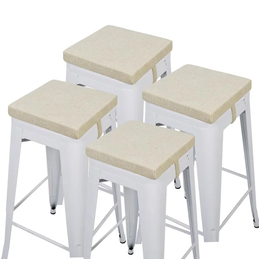 

12 Inch Memory Foam Non Slip Stool Cushion Square Set of 4, DualLayer Design Bar Stool Cushions with Ties Square Chair Pad for S