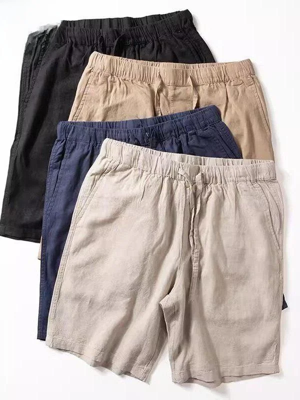 Linen Men's Shorts Summer Thin Cool Feeling Sticky  Straight Loose Pure Color Japanese Style Retro Casual Five-Point Pants