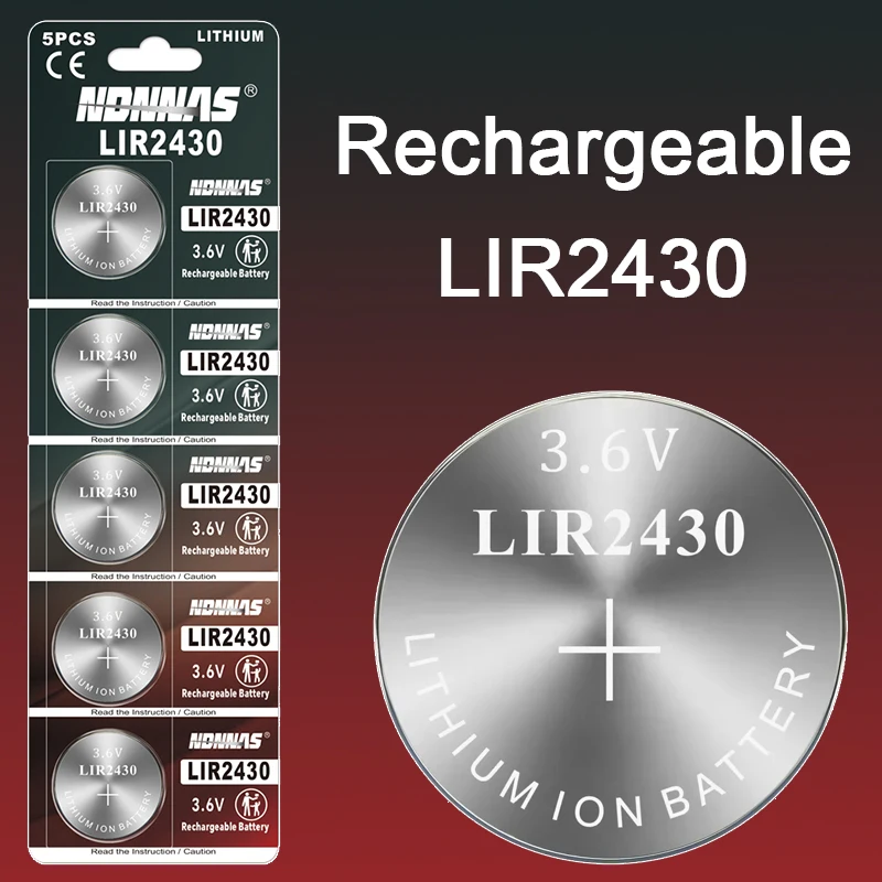 

3.6V 60mAh LIR2430 LIR 2430 Rechargeable Li-ion Cell Coin Button Battery Replace for CR2430 PD2430