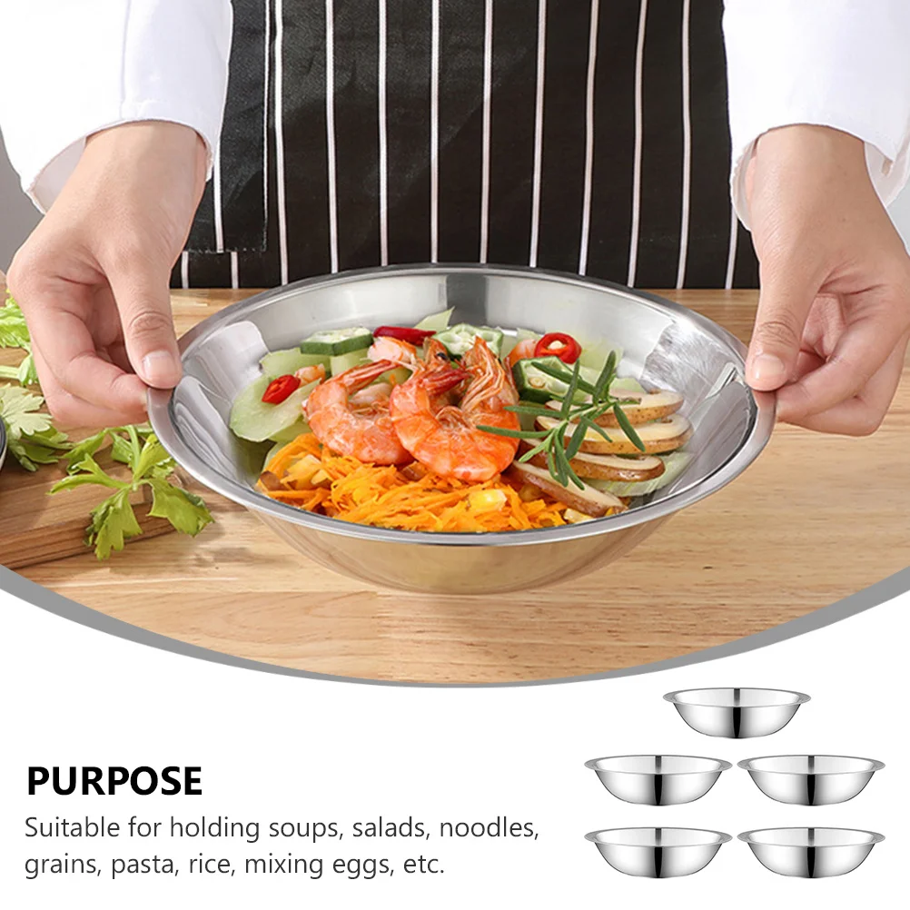 

5pcs Thickened Soup Bowl Stainless Steel Multifunctional Food Storage Organizer Kitchen Gadget For Serving Mixing Rice