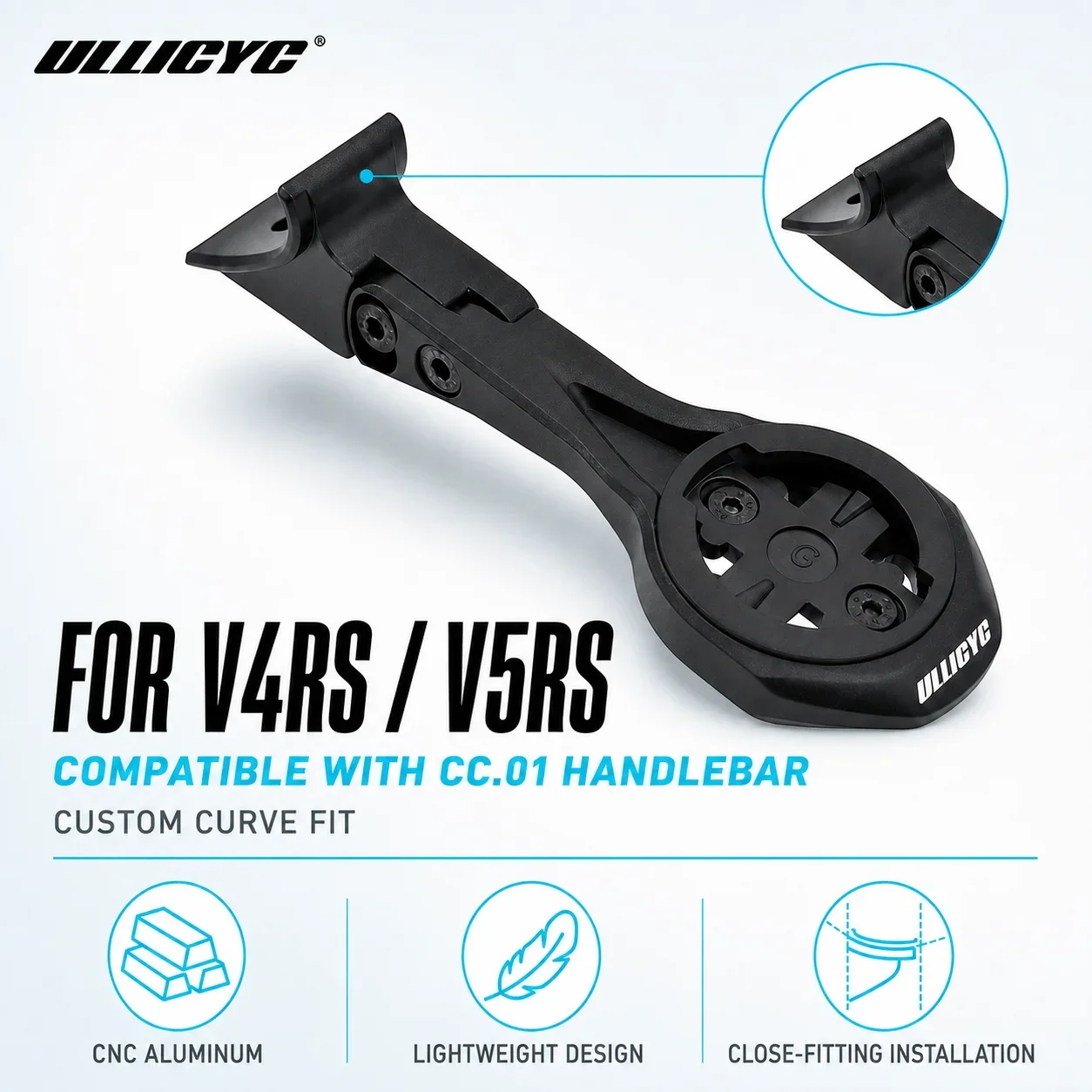 ULLICYC pour V5RS C68 V4RS CC.01 Support de guidon intégré compatible avec GPS/Garmin/Bryton/Wahoo en alliage d'aluminium