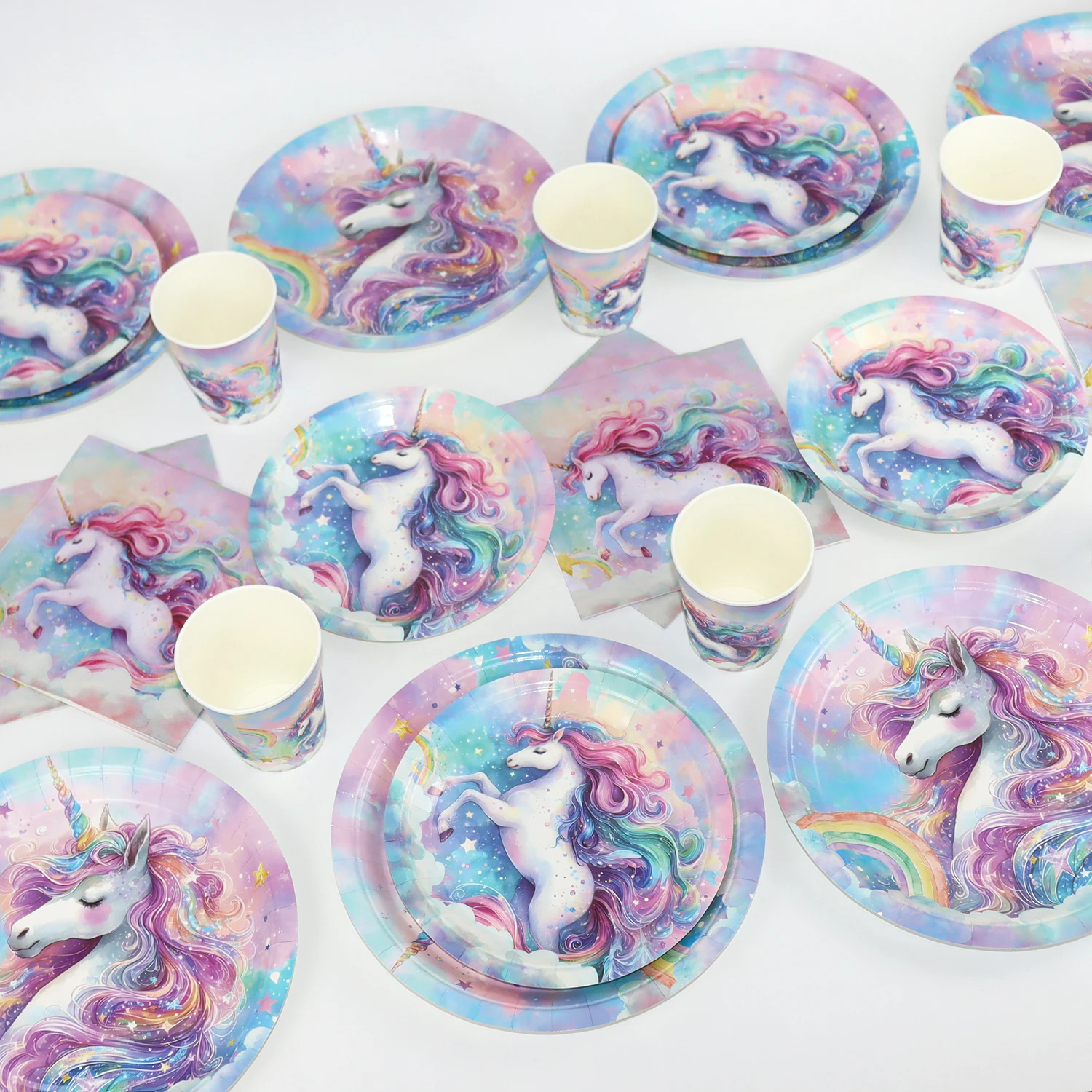 Regenbogen Einhorn Geburtstagsdekorationen Einweggeschirr Set 1. Geburtstag Party Dekor Babyparty Einhorn Thema Partyzubehör – Detail 5