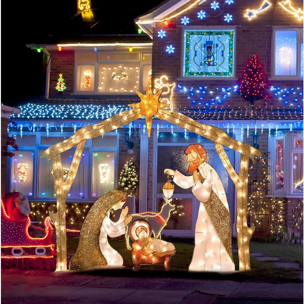 5FT Christmas Decorations Lighted Outdoor Nativity Scene Christmas Holy Family Nativity Scene Set with 175 Led Lights Christmas