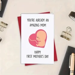 1PC Cute First Mother’s Day Card, Mothers Day Gift From Pregnant Wife Mothers Day Gifts For New Mom Greeting Card With Envelope