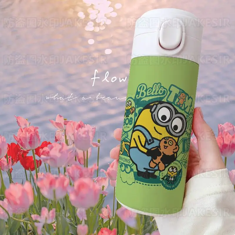 480Ml Anime Minions Thermos Cup Cartoon Cute Student Fashion Large Capacity Portable Water Bottle Kawaii Birthday Gifts Kids