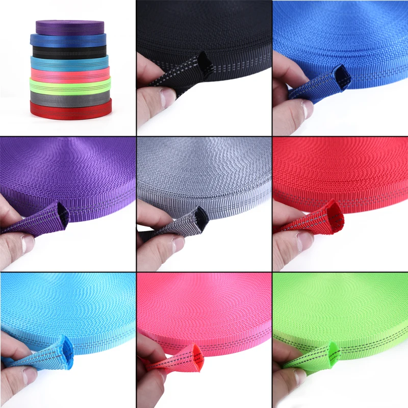 

50 метров 25 мм нейлоновая отражающая лента, трубчатая лента для сумок, ремень для рюкзака, пояс для ошейника для домашних животных, швейные аксессуары «сделай сам»