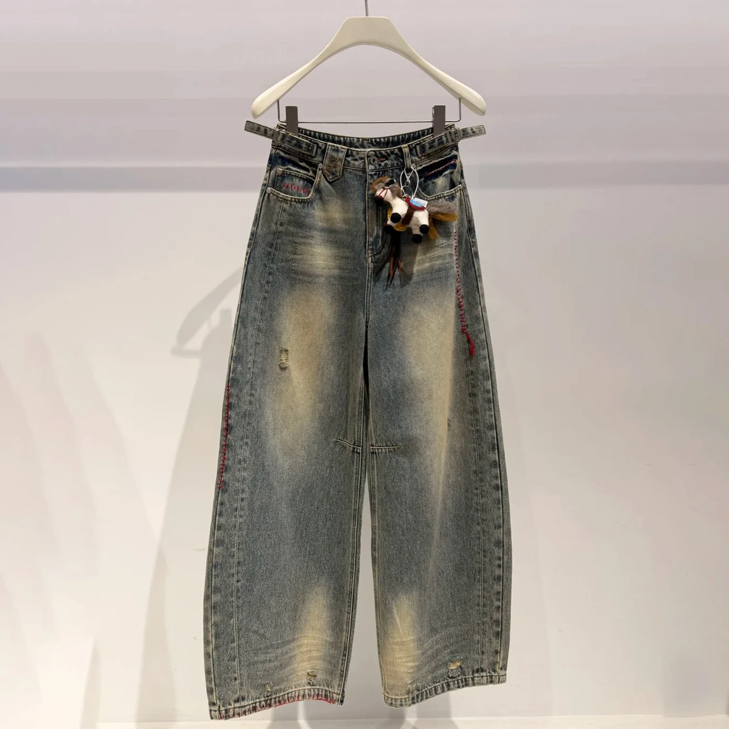

High Waist Wide Leg Denim Pants Women's Vintage Design Sensation Long Trousers Spring New Arrival Ladies Premium Faion