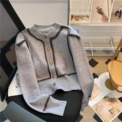 Korean Color-blocked Cardigan Sweater For Women's Autumn Winter Long Sleeve Single-breasted Stylish Fashion Ladies Versatile Top