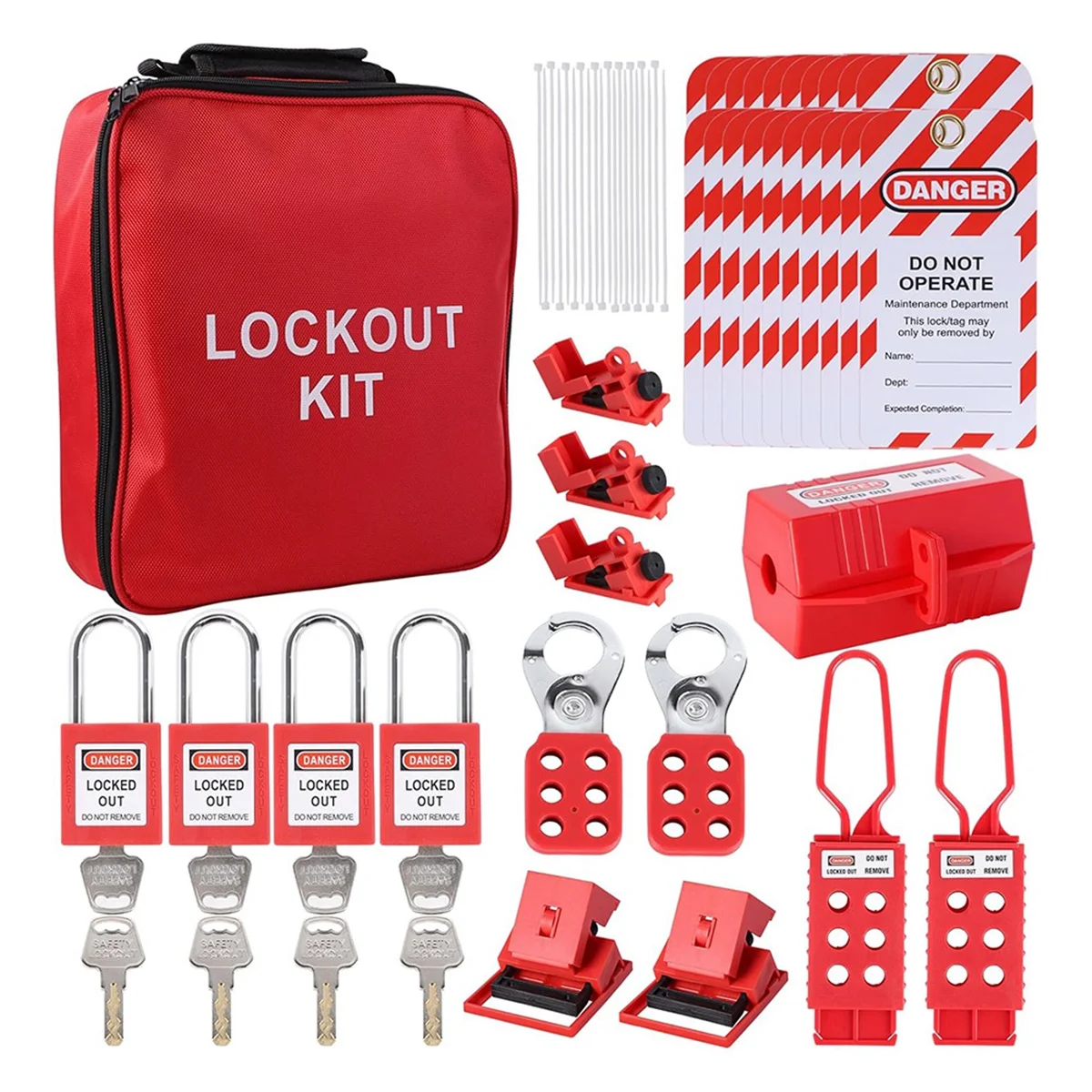 

NOCM Lockout Tagout Kit, Electrical -Kit with Circuit Breaker Lockout, Lockout Hasps, Lock Out Tags Multi-Pole Breaker