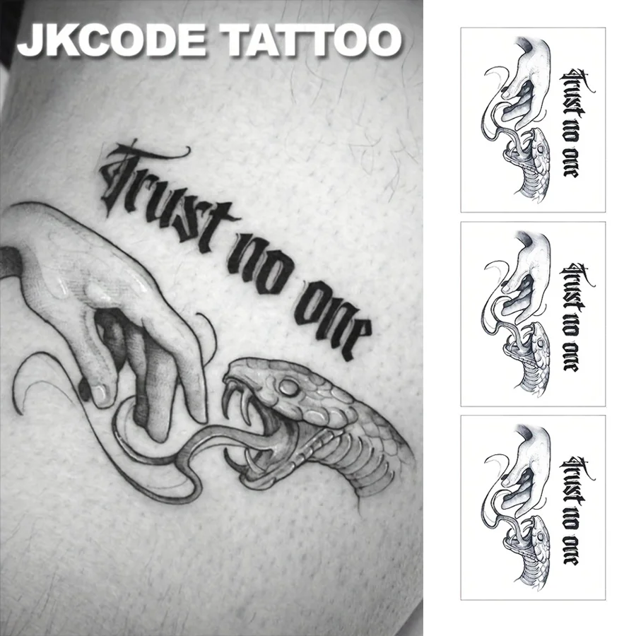 

Trust No One Venomous Snake and Me Neck Hands Rock Hip-Hop Cool Style Ink Tattoo Sticker Long-Lasting Waterproof 3-7 Days Temporary Tattoo