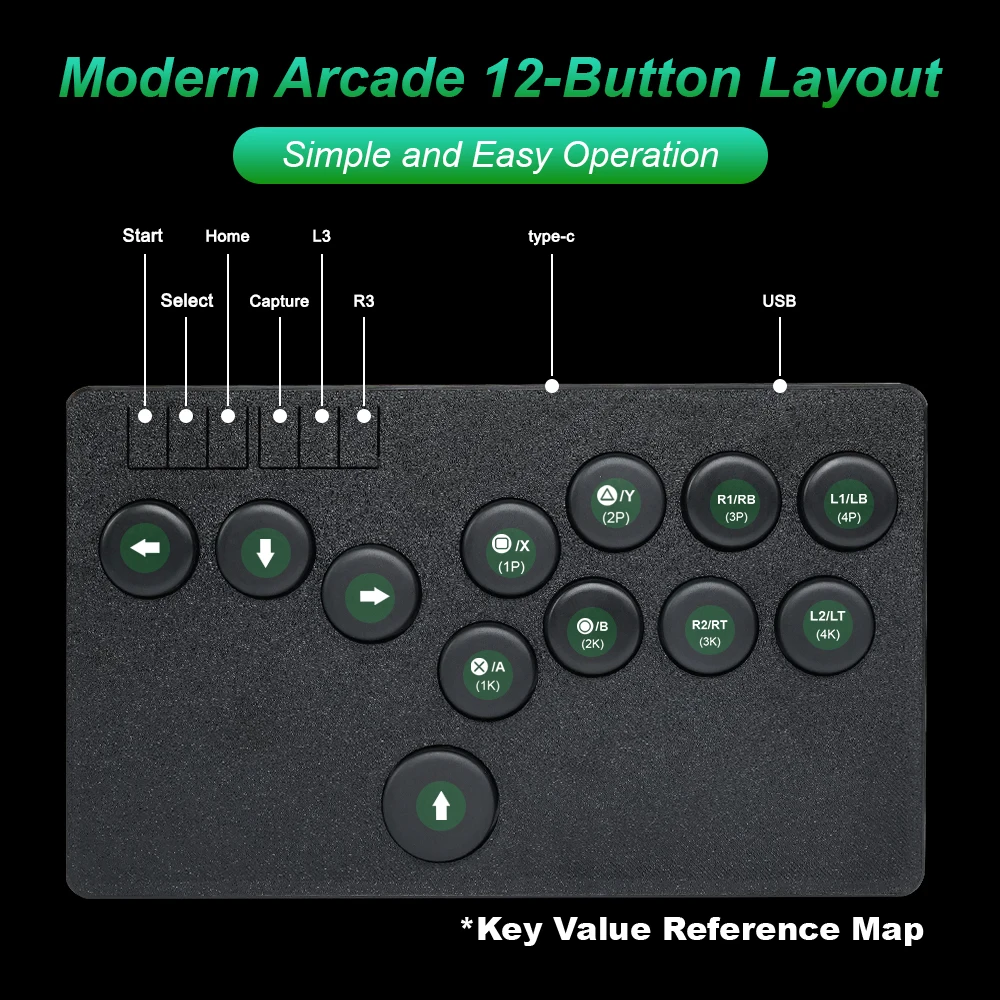 Hitbox 12 Knop Layout, Aangepaste Hitbox Met Multicolor Caps,Hotswappable Schakelaar, Hitbox Controller, Compatibele Pc/Ps3/Ps4/Switch