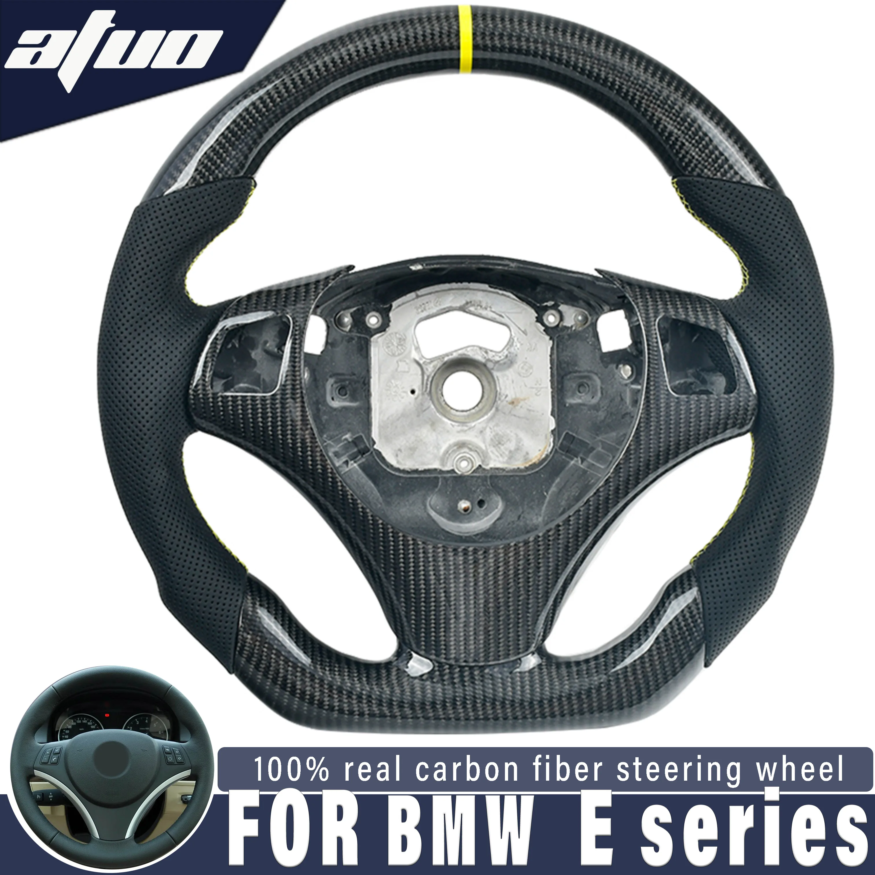 

For BMW 3 Series E82 E84 E87 E90 E92 E93 Customized Carbon Fiber Steering Wheel Car Accessories Black Perforated Leather