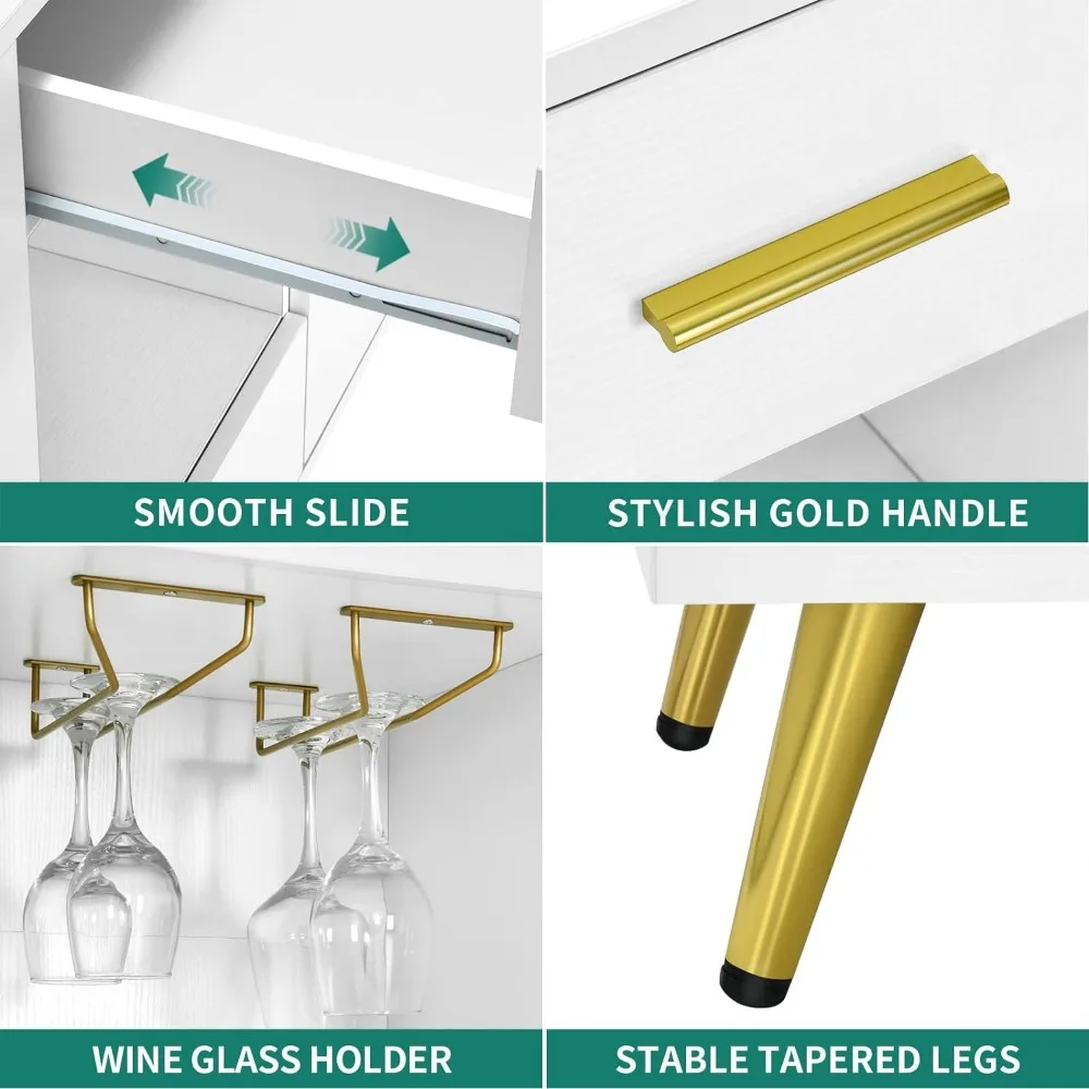 Modern White and Gold Drawer com suporte de vidro de vinho, armário de cozinha, armário para sala de estar, frete grátis