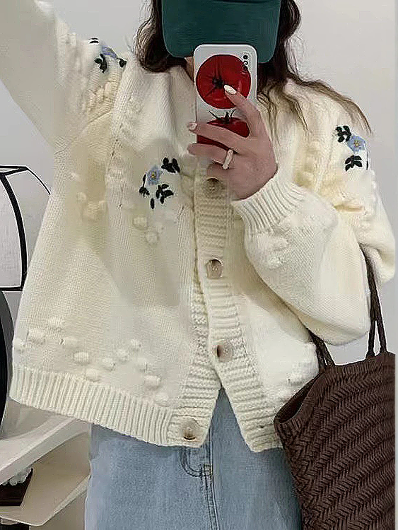 미아 뮤즈 여성용 플로럴 버튼 카디건 긴 소매 라운드 넥 캐주얼 가을 겨울 우아한 일상복