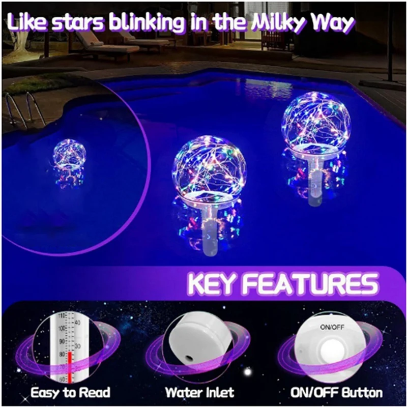 Termómetro flotante para piscina, dispositivo con luz LED flotante, para exteriores e interiores, piscinas y Spas