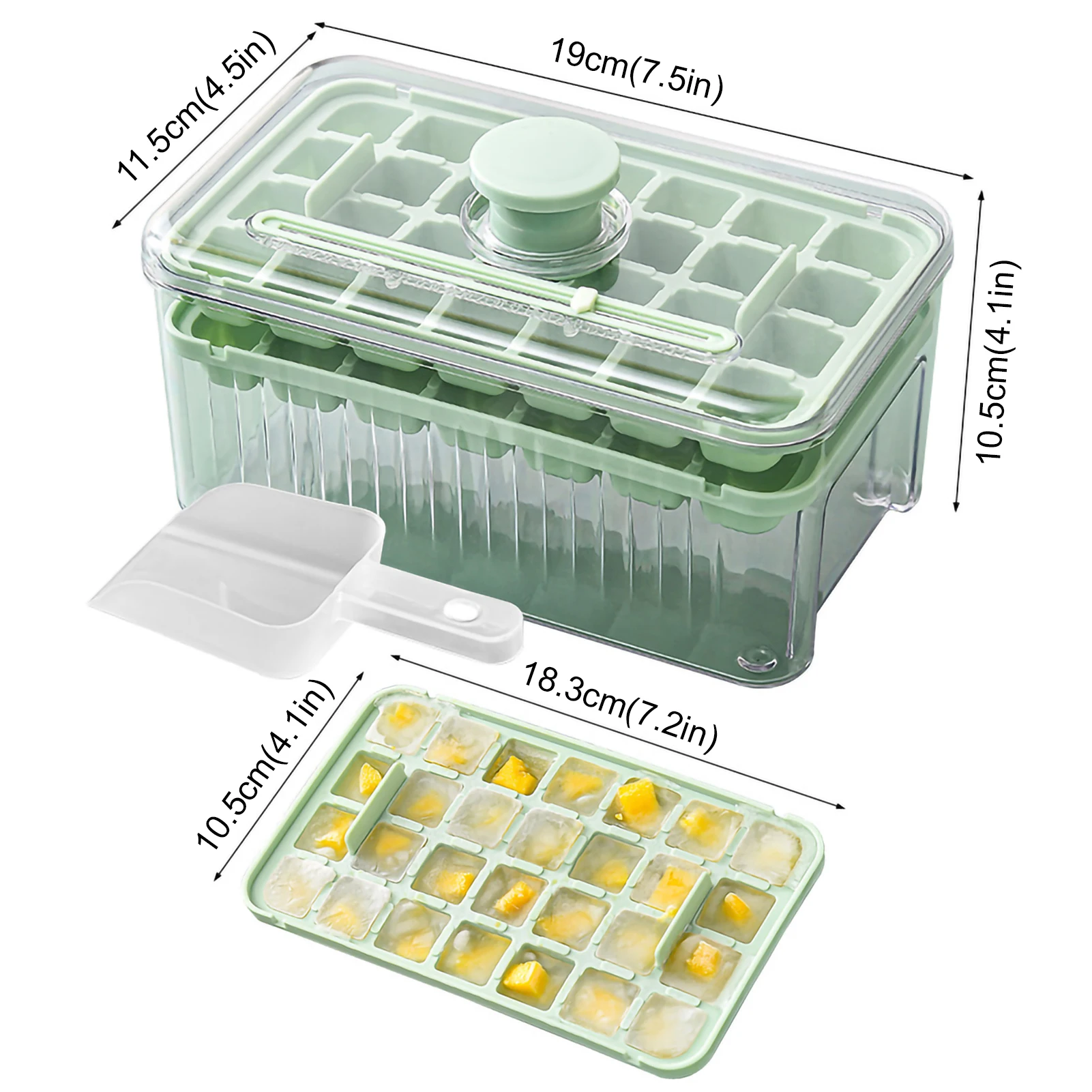 One-Button Press Ice Cube Tray with Storage Box 2 Layers Ice Cube Maker Drink Ice Mould for Sodas Cocktails Whiskey Kitchen Tool