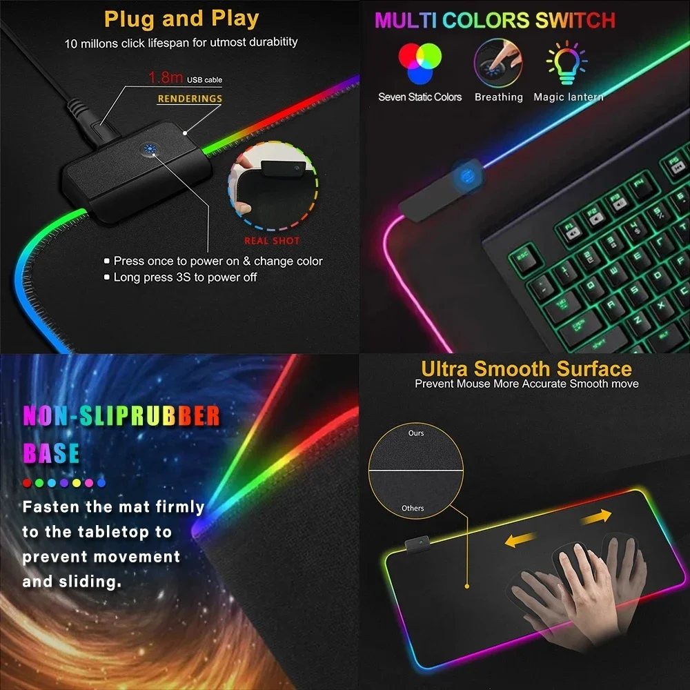 Rap Friday Night FunkinES game Mouse Pad CS-GO anime character luminous super large RGB office game competitive keyboard pad
