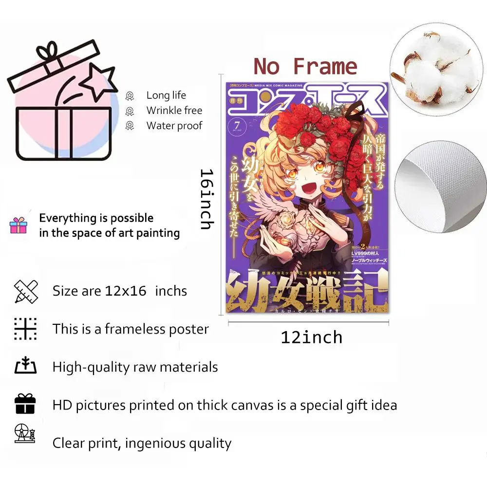 1PC Anime Y-Youjo S-Senki Painting Calligraphy Frameless Canvas Wall Art Perfect For Home Decoration Holiday Gifts