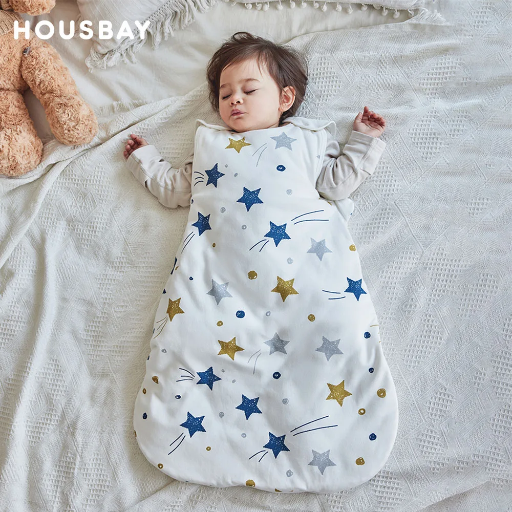 Saco de dormir para bebés de 0 a 24 meses, saco de dormir sin mangas de otoño para niños y niñas, edredón antipatadas con estampado de estrellas azules y cremallera de 2 vías